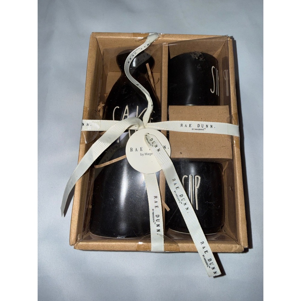 Rae Dunn Black Sake Set Artisan Collection Pitcher and 2 Sip Cups New in Box